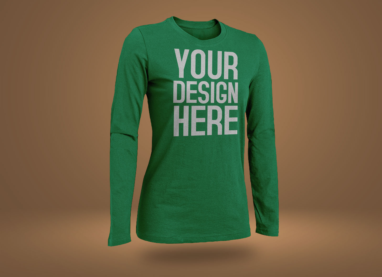 Free Rounded Neck Long Sleeves T Shirt Mockup PSD