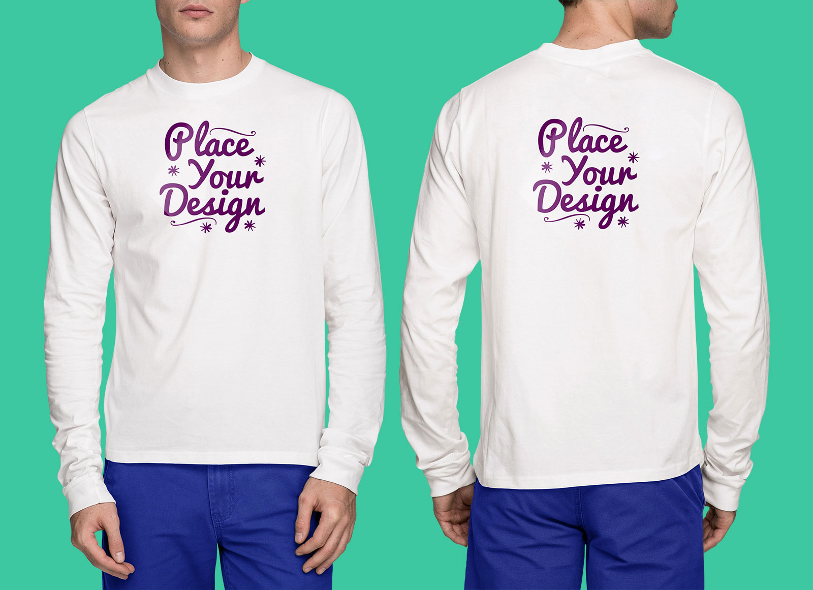 Download Free Front & Back White Long Sleeves T-Shirt Mockup PSD ...