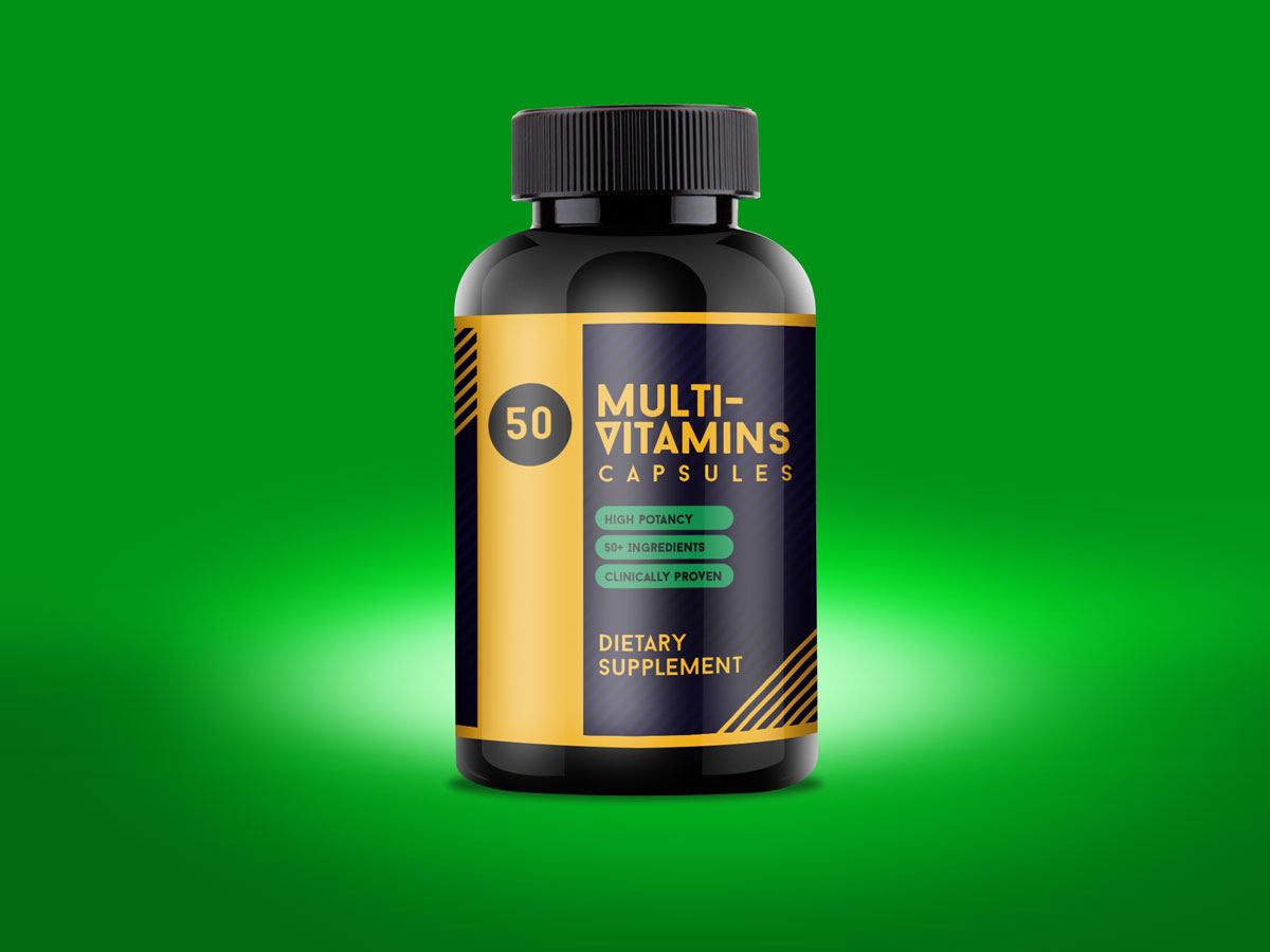 Transparent Vitamin Bottle Mockup, Cover Actions Premium