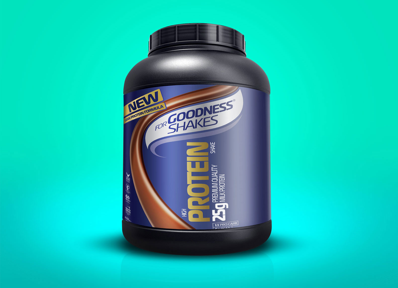 Black protein powder container mockup and dumbbell