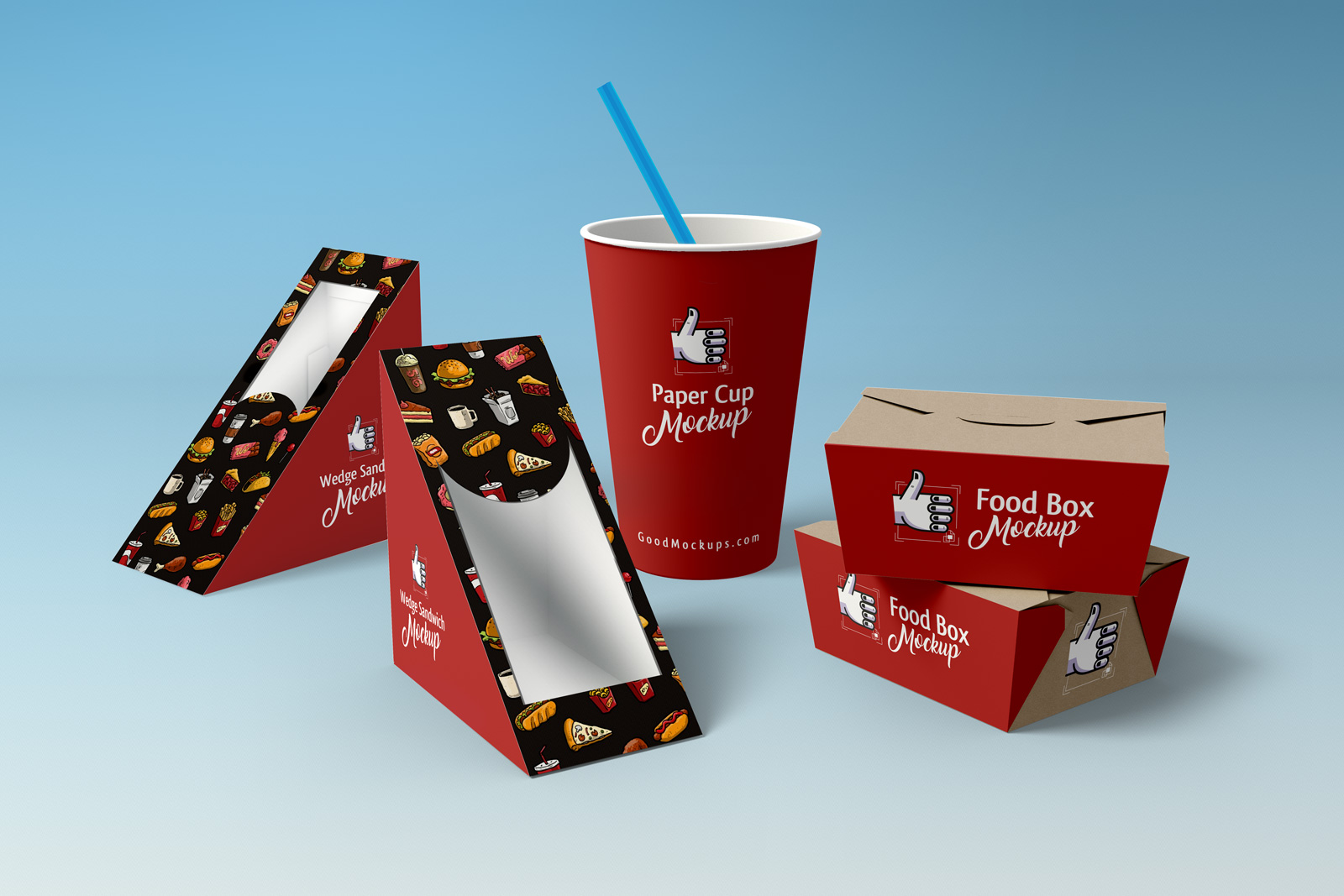 Download Free Sandwich, Food Box & Paper Cup Packaging Mockup PSD - Good Mockups