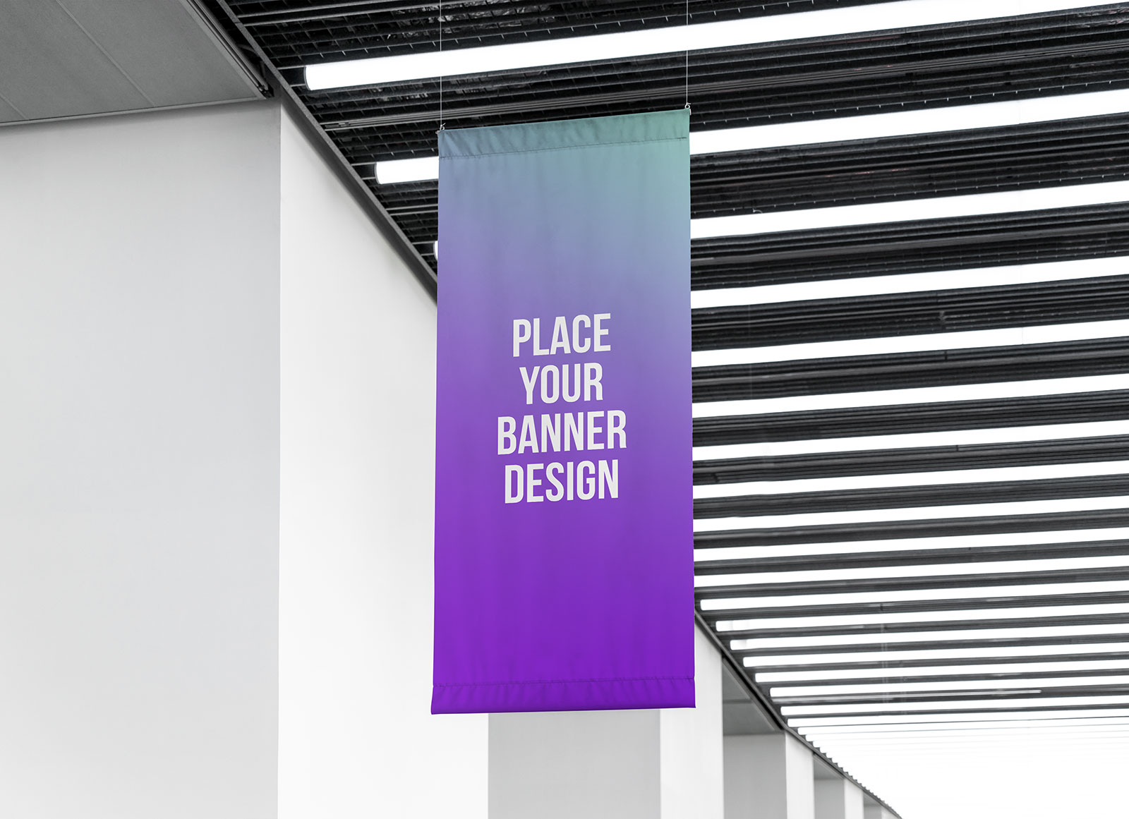 Download Free Indoor Advertising Hanging Wall Banner Mockup PSD - Good Mockups