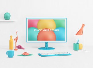 Free-Photorealistic-LCD-Monitor-Mockup-PSD-with-Decor-Items