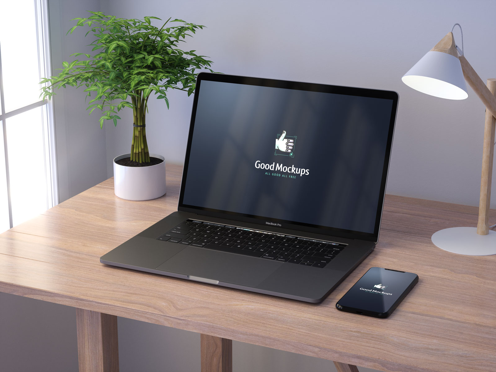 Free Apple MacBook Pro & iPhone 8 Mockup PSD - Good Mockups