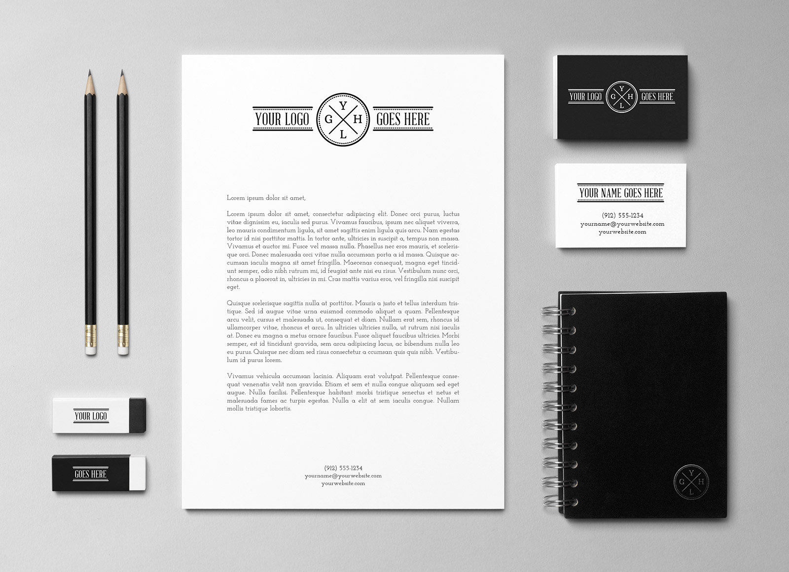 Download Free Simple Black White Brand Identity Stationery Mockup Psd Good Mockups Yellowimages Mockups