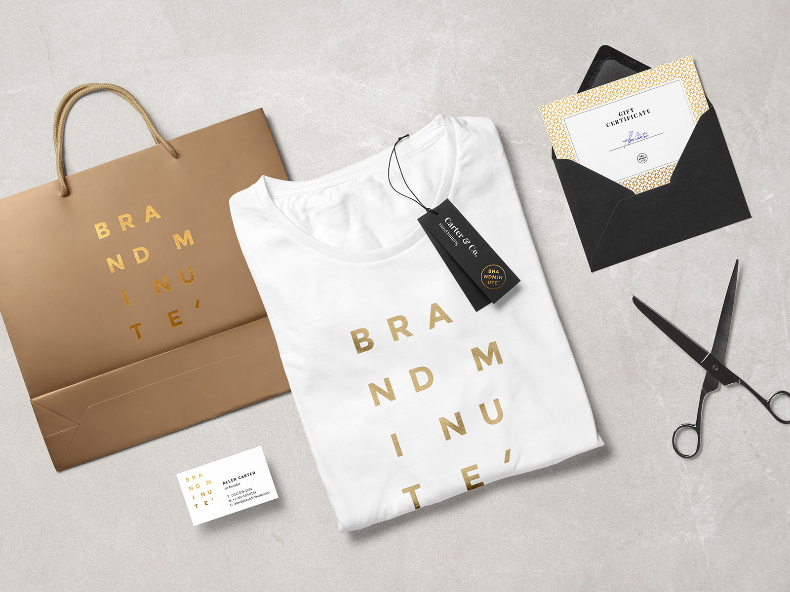 Download Free Branding Mockup Scene | T-Shirt, Envelop, Business Card & Shopping Bag - Good Mockups