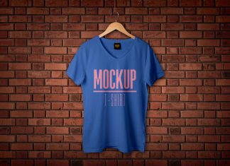 Free-Half-Sleeves-V-Neck-T-shirt-Mockup-PSD