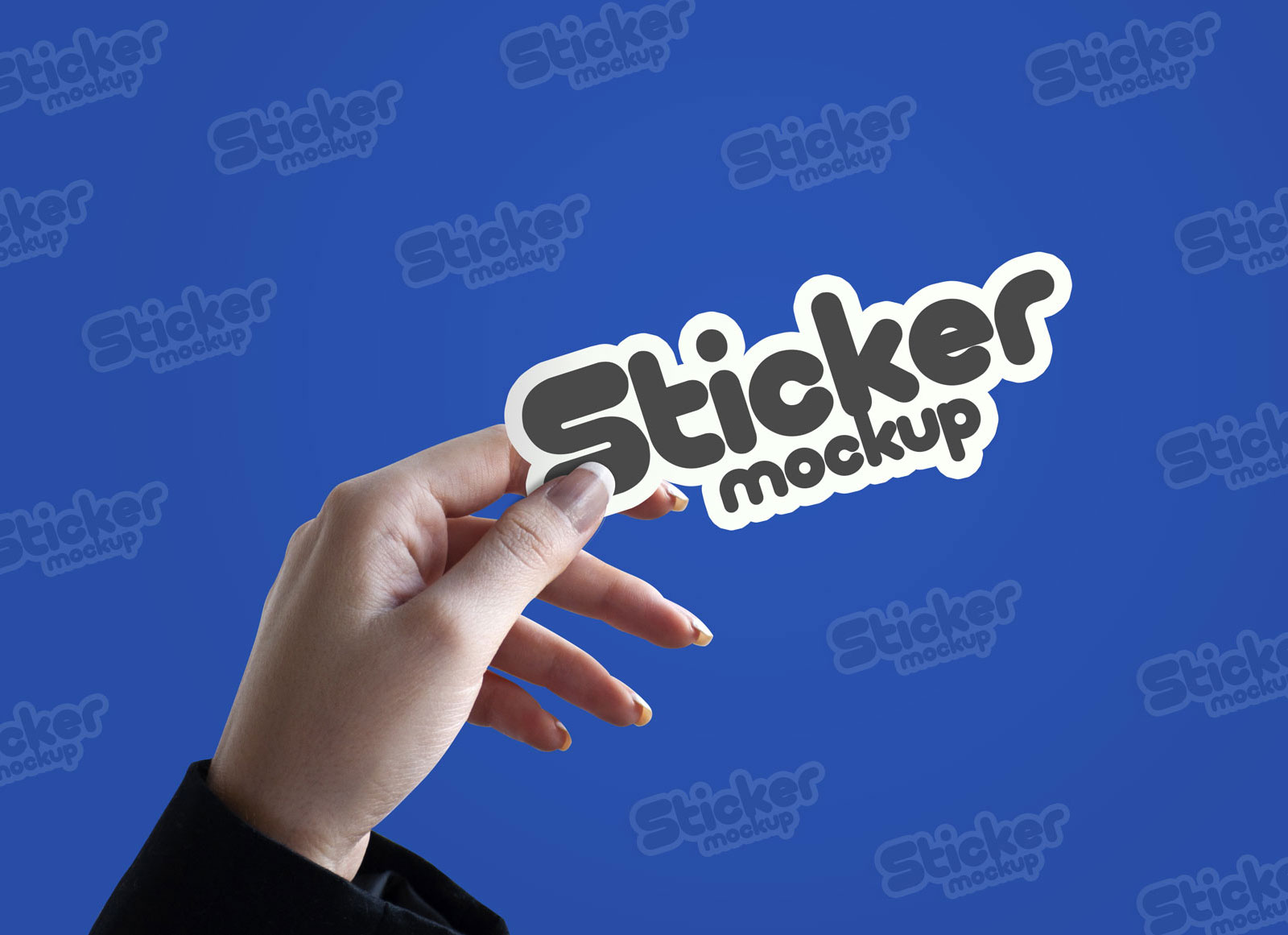 Free Female Hand Holding Sticker Mockup PSD - Good Mockups