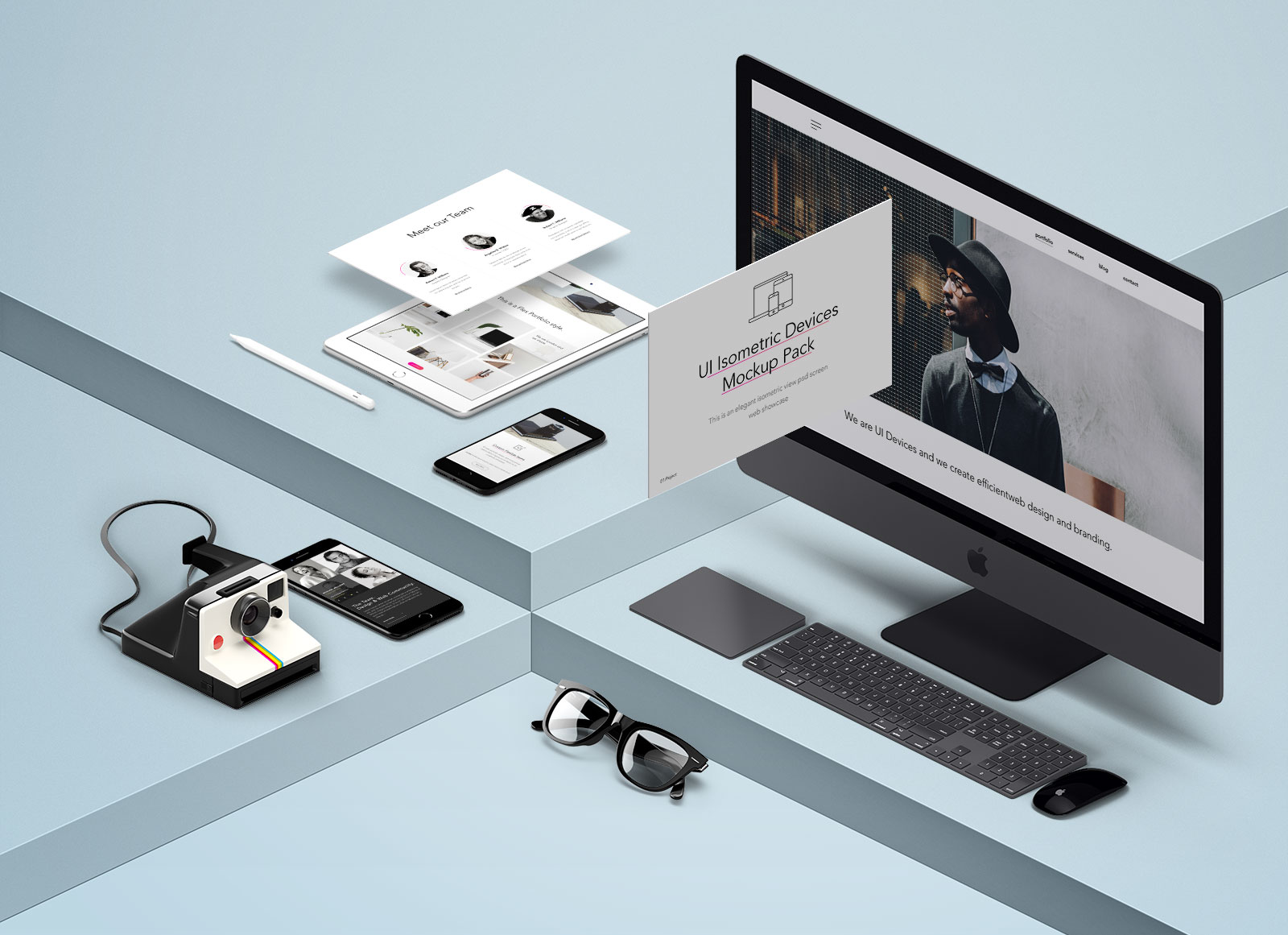 Free Responsive Website Mockup Devices Isometric UI Presentation - Good Mockups