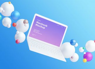 Free-Apple-Macbook-Mockup-with-Colorful-Spheres