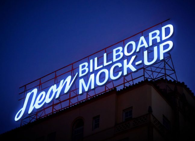 Dark Outdoor Neon Light Board Mockup Stock Template