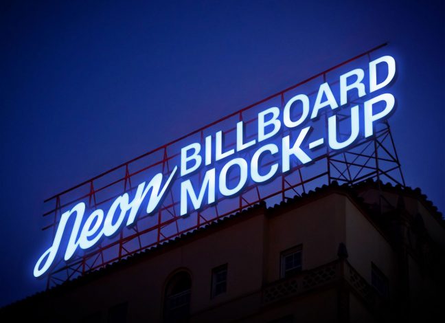 Free Electric Neon Sign Billboard Mockup PSD - Good Mockups