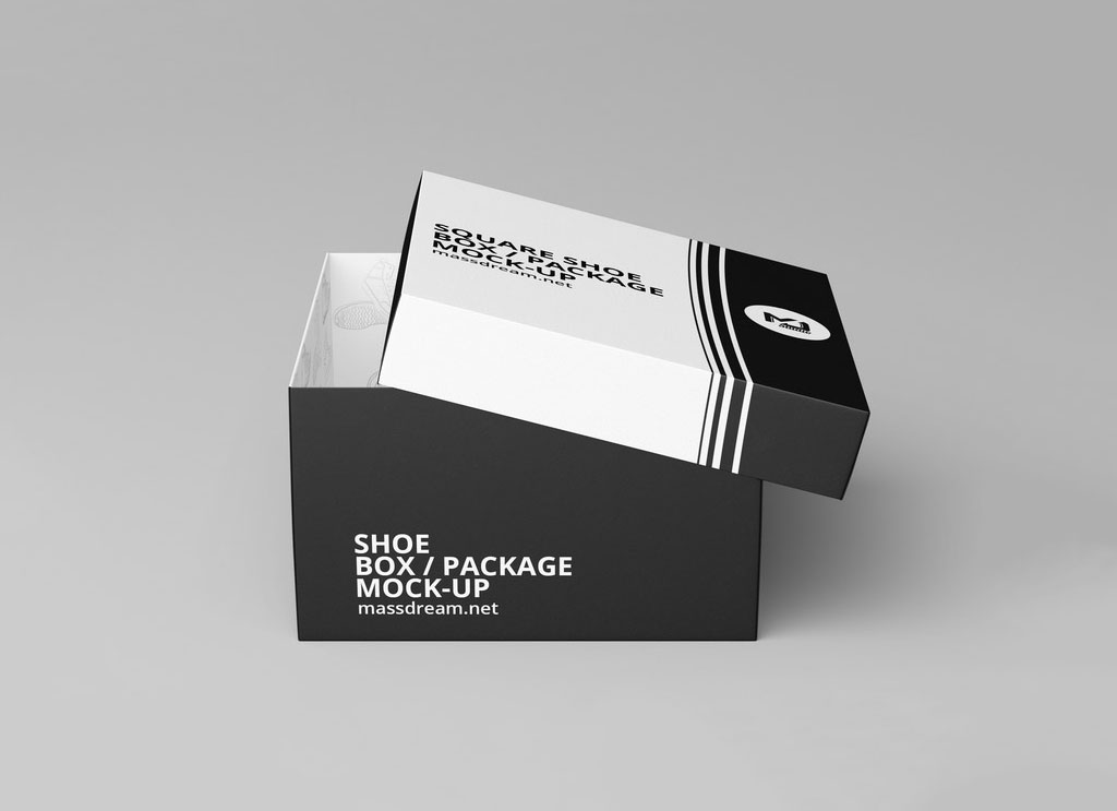 Free Square Shoe Box Packaging Mockup PSD - Good Mockups
