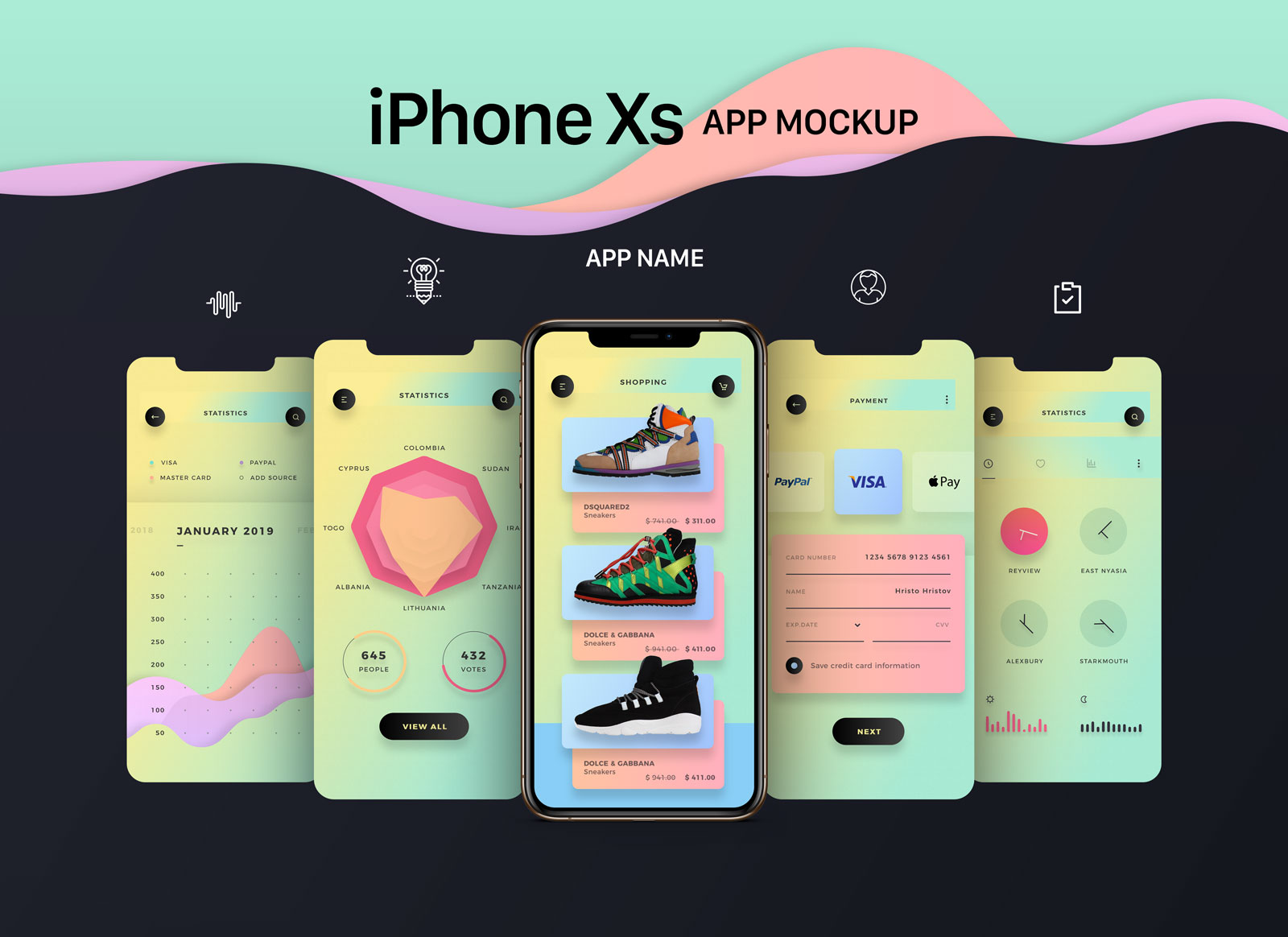 Free Gold, Silver & Space Gray iPhone Xs App Screen Mockup PSD - Good Mockups