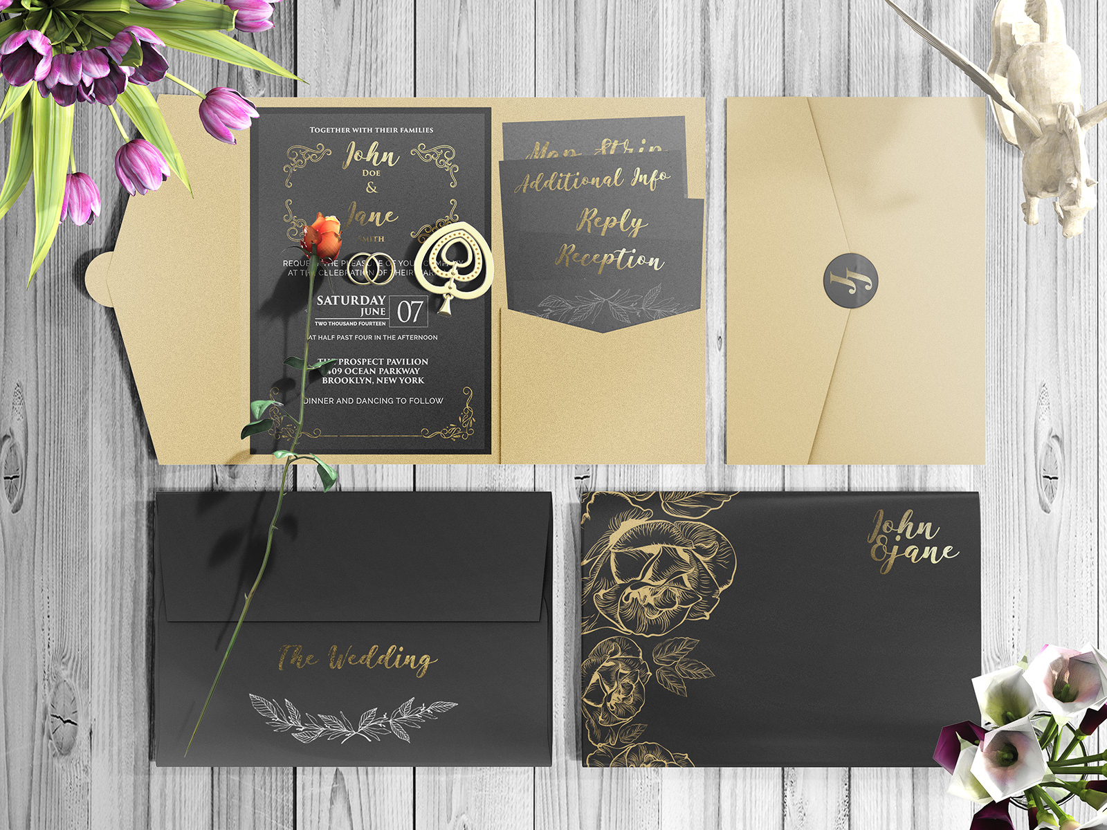 Download Free Beautiful Wedding Invitation Card Mockup PSD Set ...