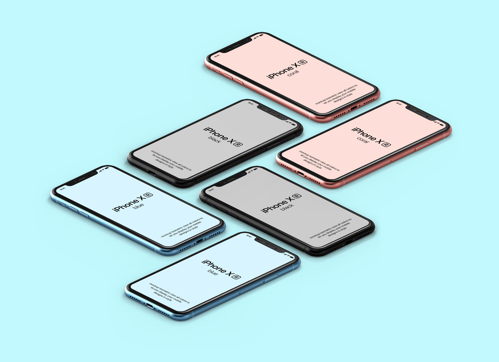 Free Isometric iPhone XR On Floor Mockup PSD