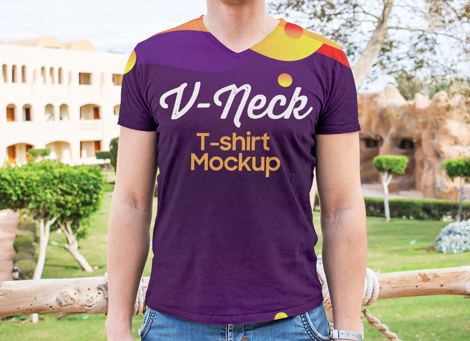 Free V-Neck T-shirt Mockup PSD