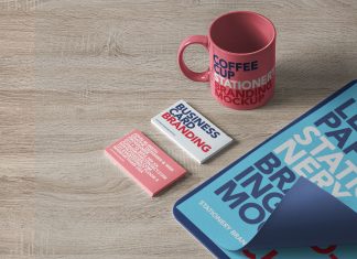 Free-Isometric-Coffee-Cup,-Business-Card-&-Paper-Curl-Mockup-PSD-2