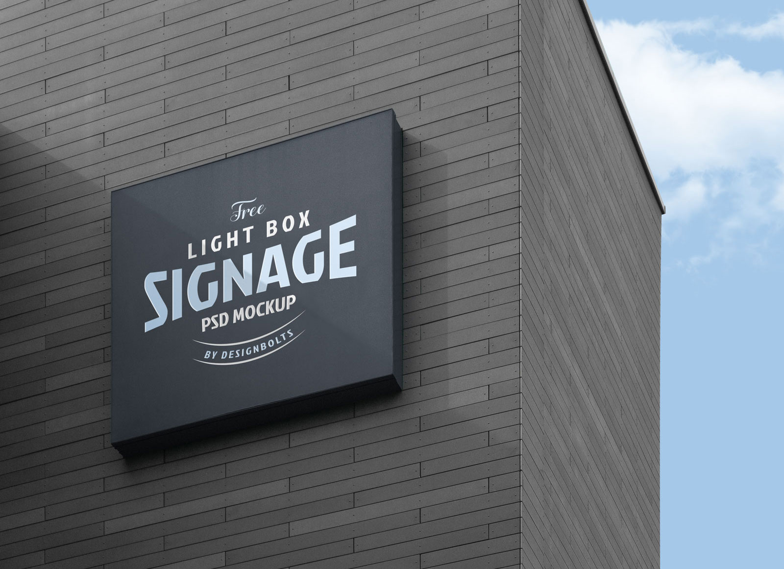 Free Wall Mounted Signage Board on Building Logo Mockup PSD - Good Mockups