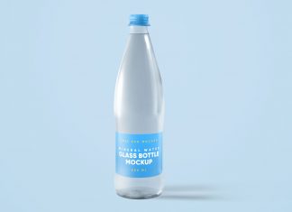 Free Glass Mineral Water Bottle With Cap Mockup PSD
