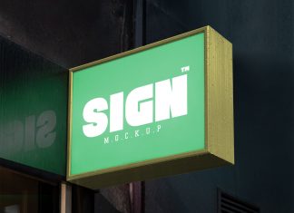 Free Wall Mounted Signage Board Mockup PSD with Reflection