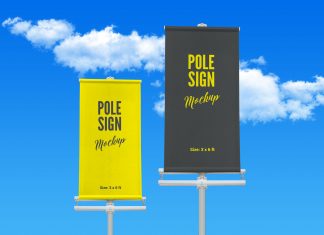 Free Outdoor Advertising Street Pole Banner Mockup PSD