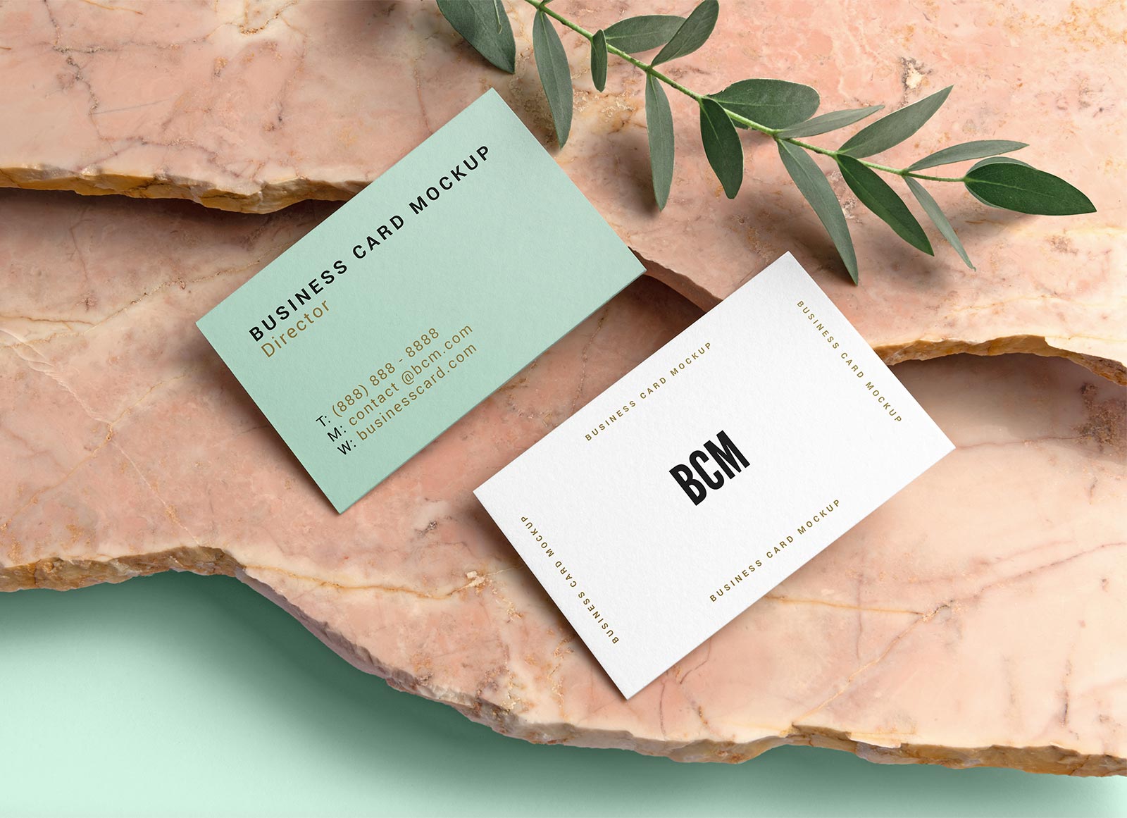 Free Business Card Mockup PSD with Marble Stones - Good Mockups