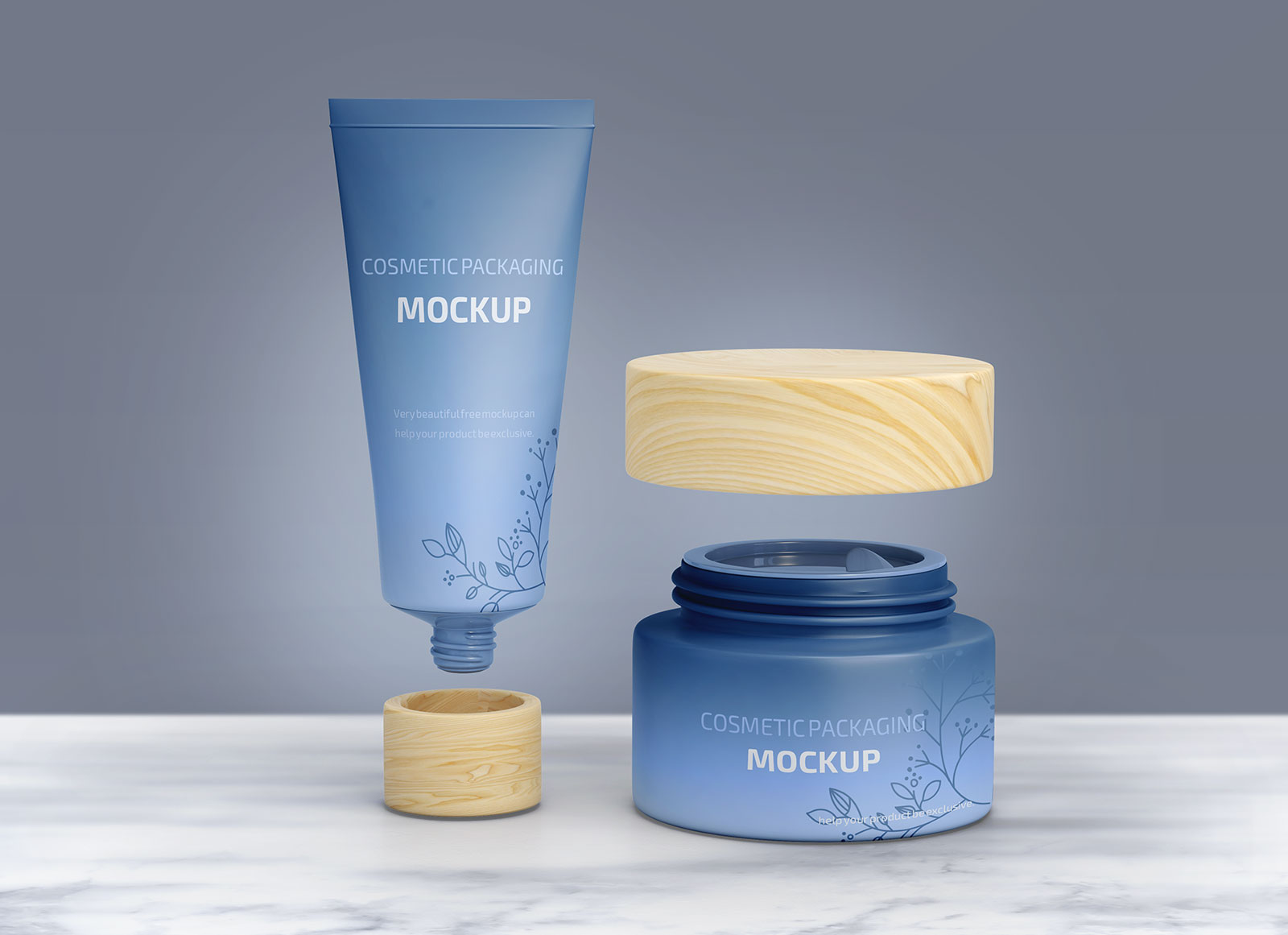 Free Floating Cosmetic Cream Tube & Jar Mockup PSD Set