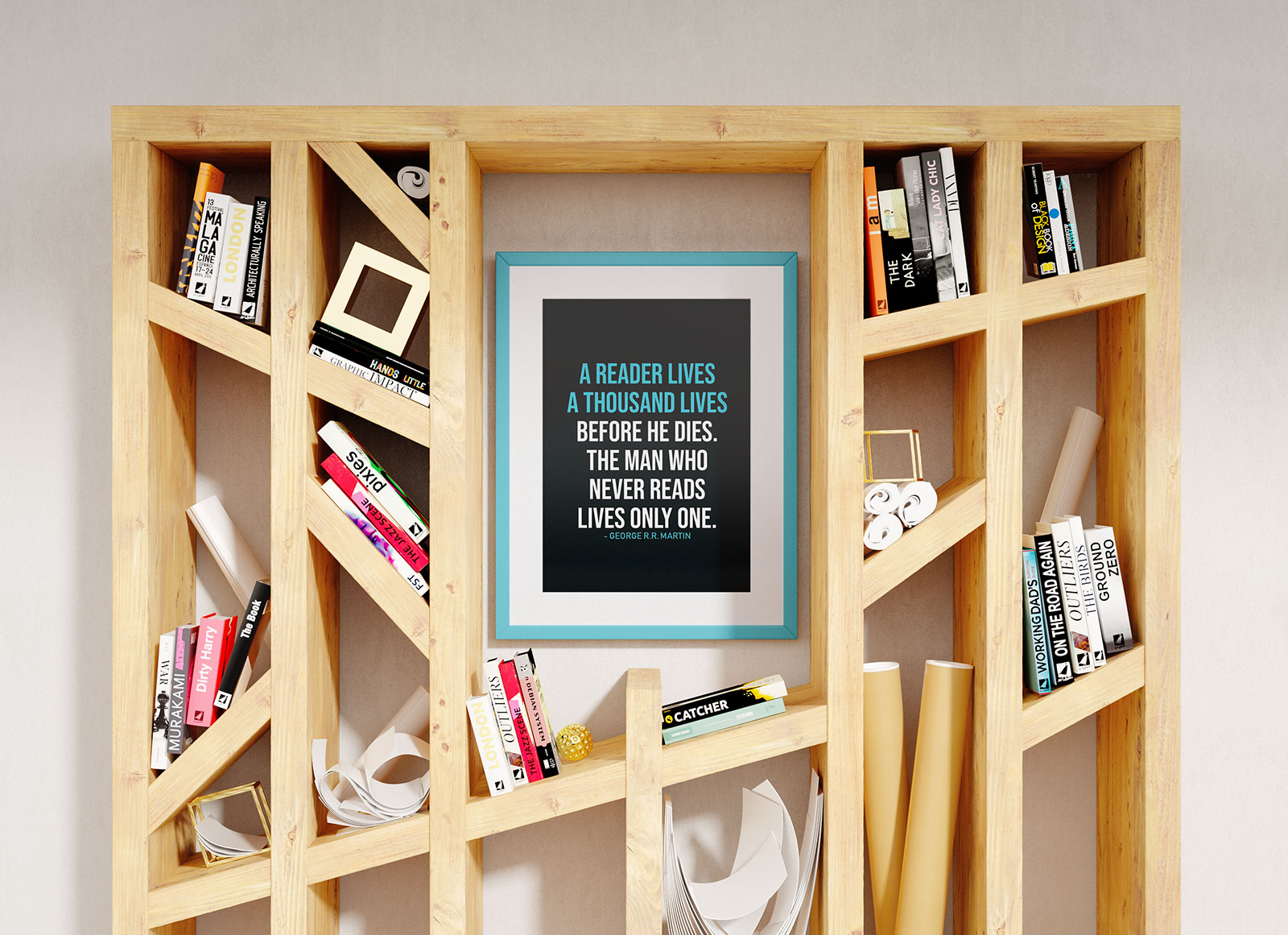Download Free Framed Poster Mockup Psd Inside Book Shelf Good Mockups