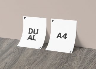 Free-Dual-A4-Paper-Against-Wall-Mockup-PSD