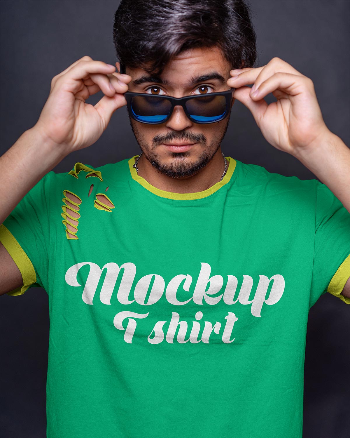 Download Free Men Ripped Short Sleeves T-Shirt Mockup PSD - Good Mockups