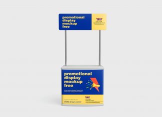Free Promotional Advertising Counter Table / Display Desk Mockup PSD