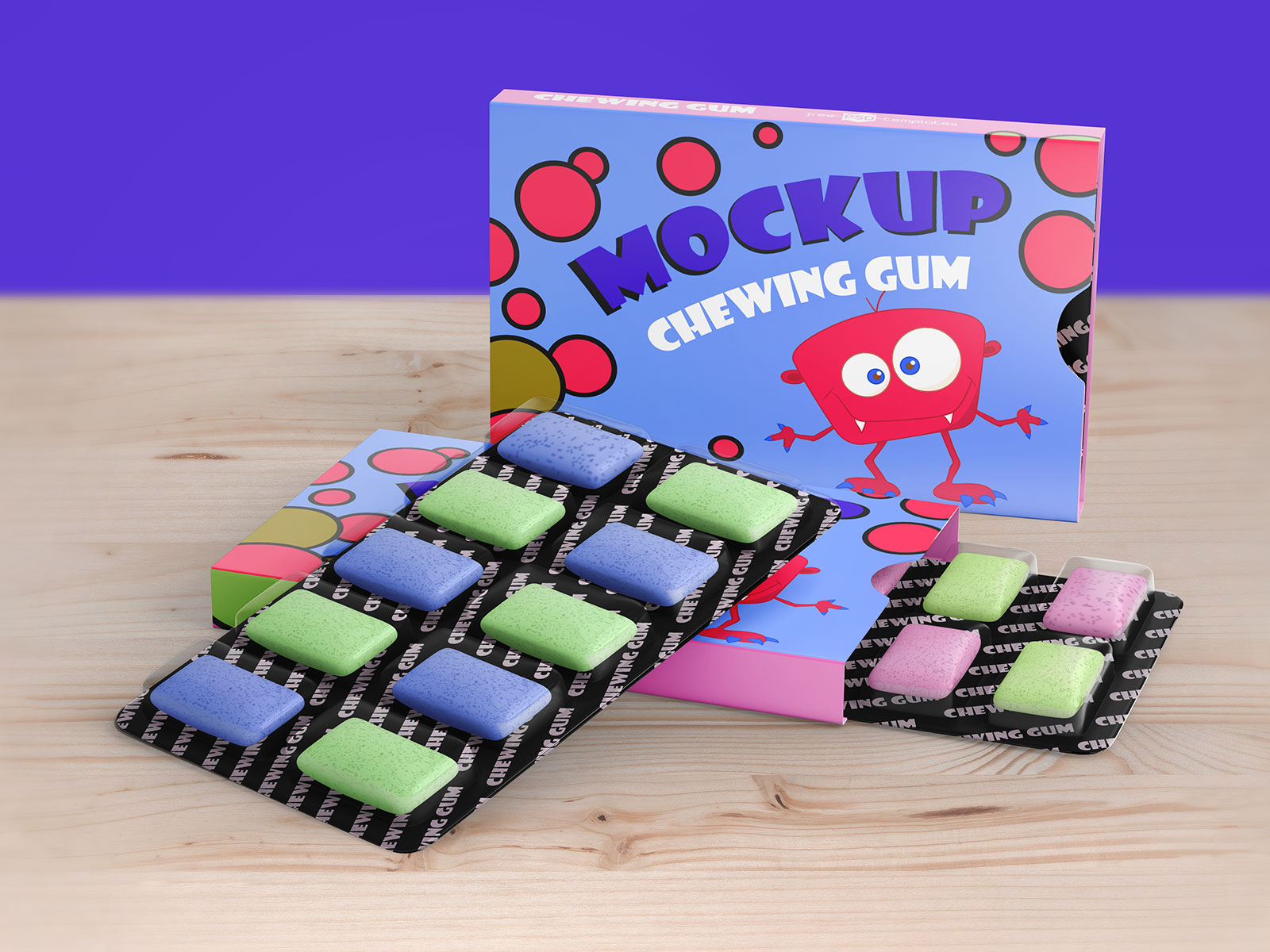 Free Candy-Coated Chewing Gum Blister Packaging Mockup PSD Set (1)