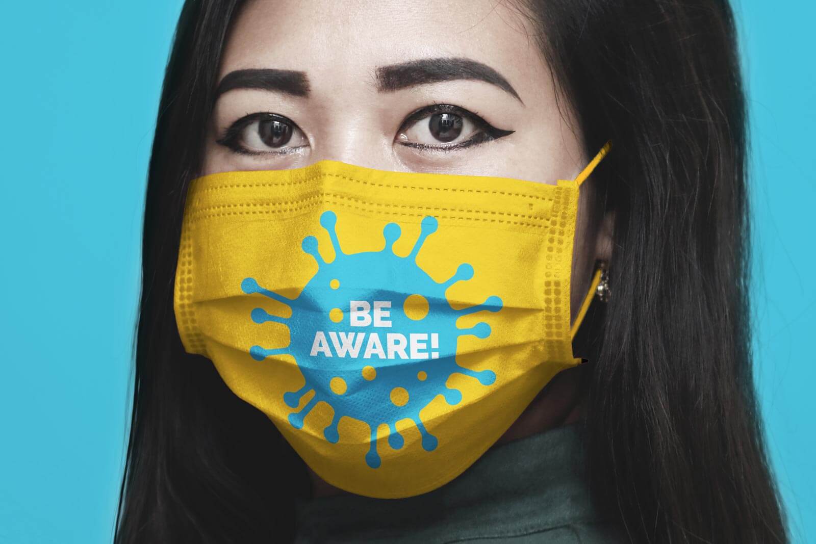 Free Girl Wearing Medical Face Mask Mockup PSD - Good Mockups