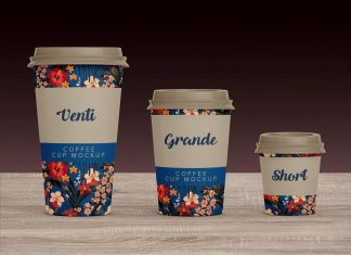 Free Venti, Grande & Short Paper Coffee Cup Mockup PSD Set (1)