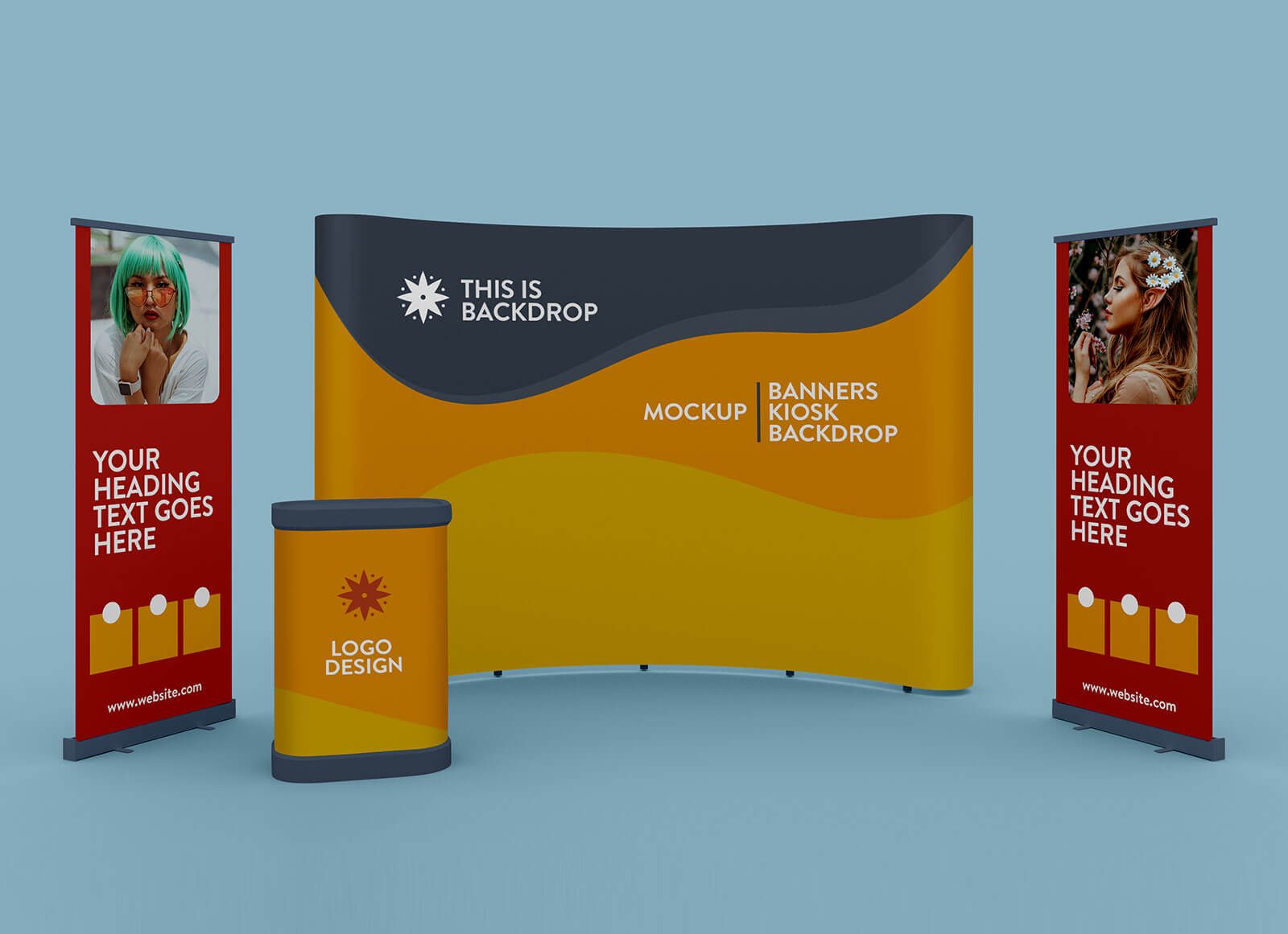 Download Free Exhibition Trade Show Standing Banner, Booth & Backdrop Mockup PSD - Good Mockups