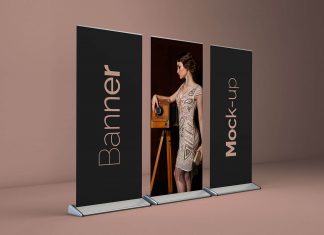 Free Roll-up Stand Banner Mockup PSD Set