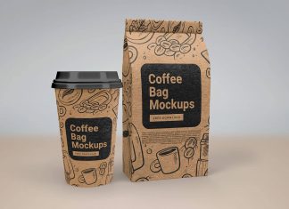Free Coffee Gusset Bag & Paper Cup Mockup PSD (1)