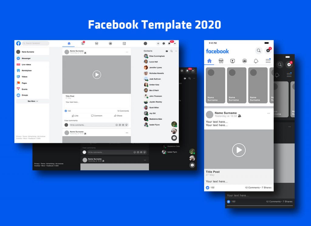 Free Mobile Desktop Facebook Post Feed Template 2020 Mockup Psd