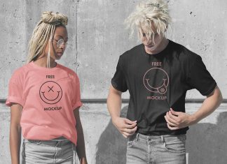 Free Male & Female Model Loose Fitting T-Shirt Mockup PSD