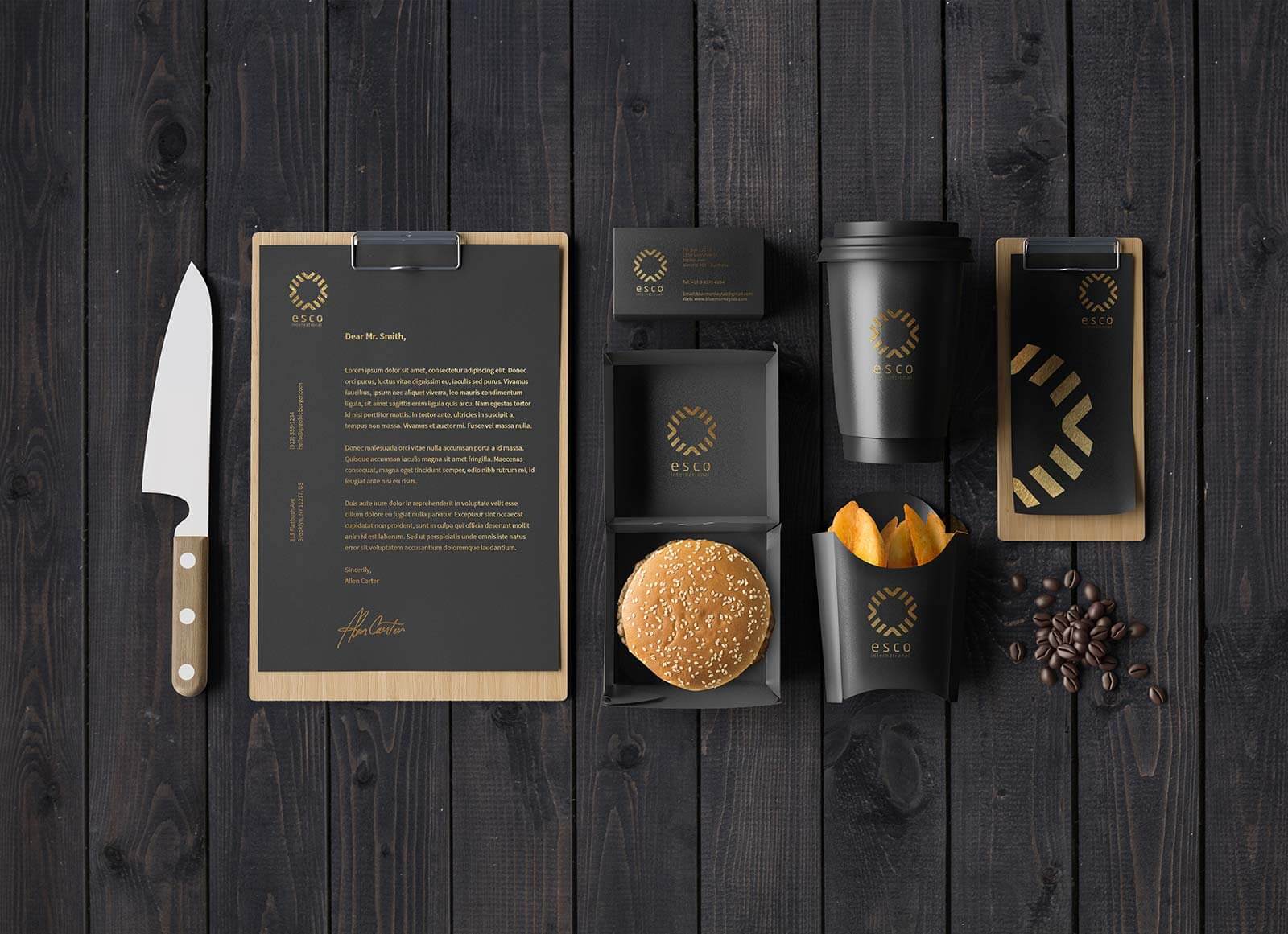 Download Free Dark Coffee Brand Identity Stationery Mockup PSD ...