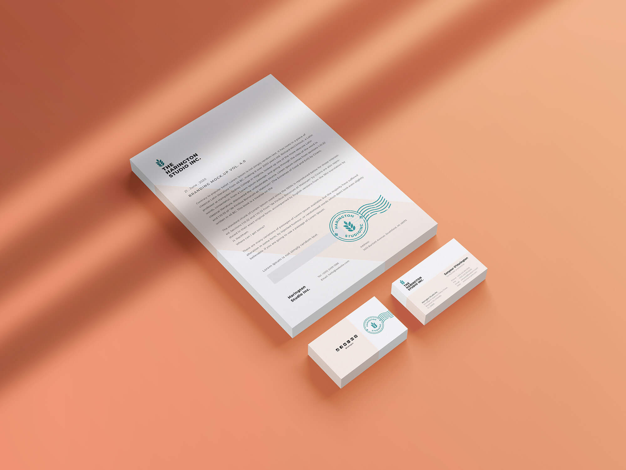 Download Free Isometric Stacked Letterhead & Business Card Stationery Mockup PSD - Good Mockups