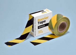 Free Barrier / Cordon Off Barricade Tape Packaging Box Mockup PSD
