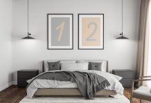 Free Bedroom Twin Poster / Photo Frame On Wall Mockup PSD