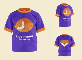 Free Short Sleeves Young Kid T-Shirt Mockup PSD Set (3)