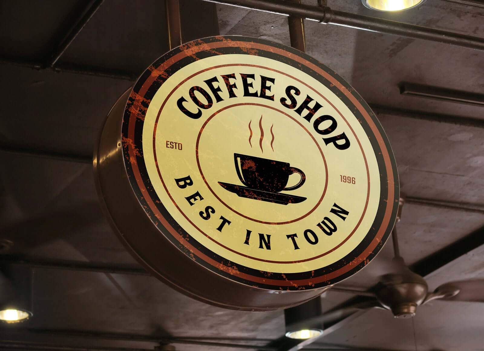 Круглая вывеска кафе. Вывеска для кофейни круглая. Мокап логотипа кафе. Круглый логотип кафе.