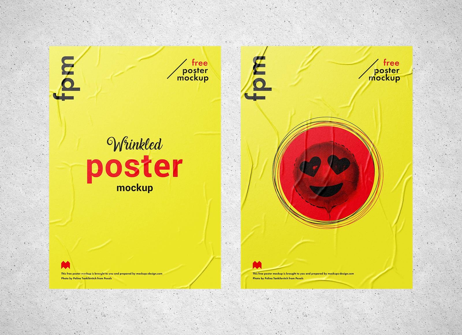 Download Free Wrinkled Paper Poster on Wall Mockup PSD Set - Good Mockups