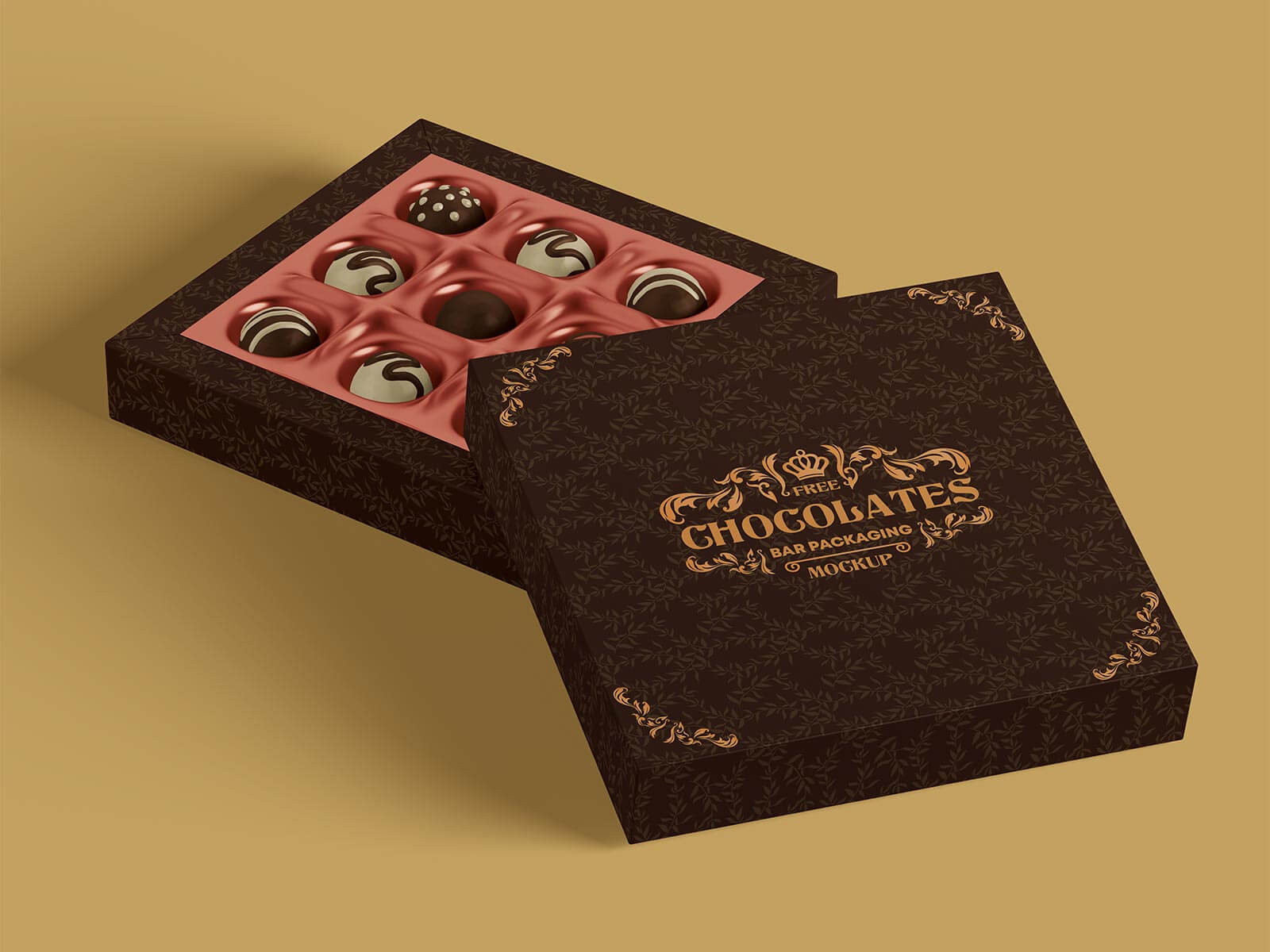 Free Truffle Dark Chocolate Gift Box Mockup PSD Set - Good Mockups