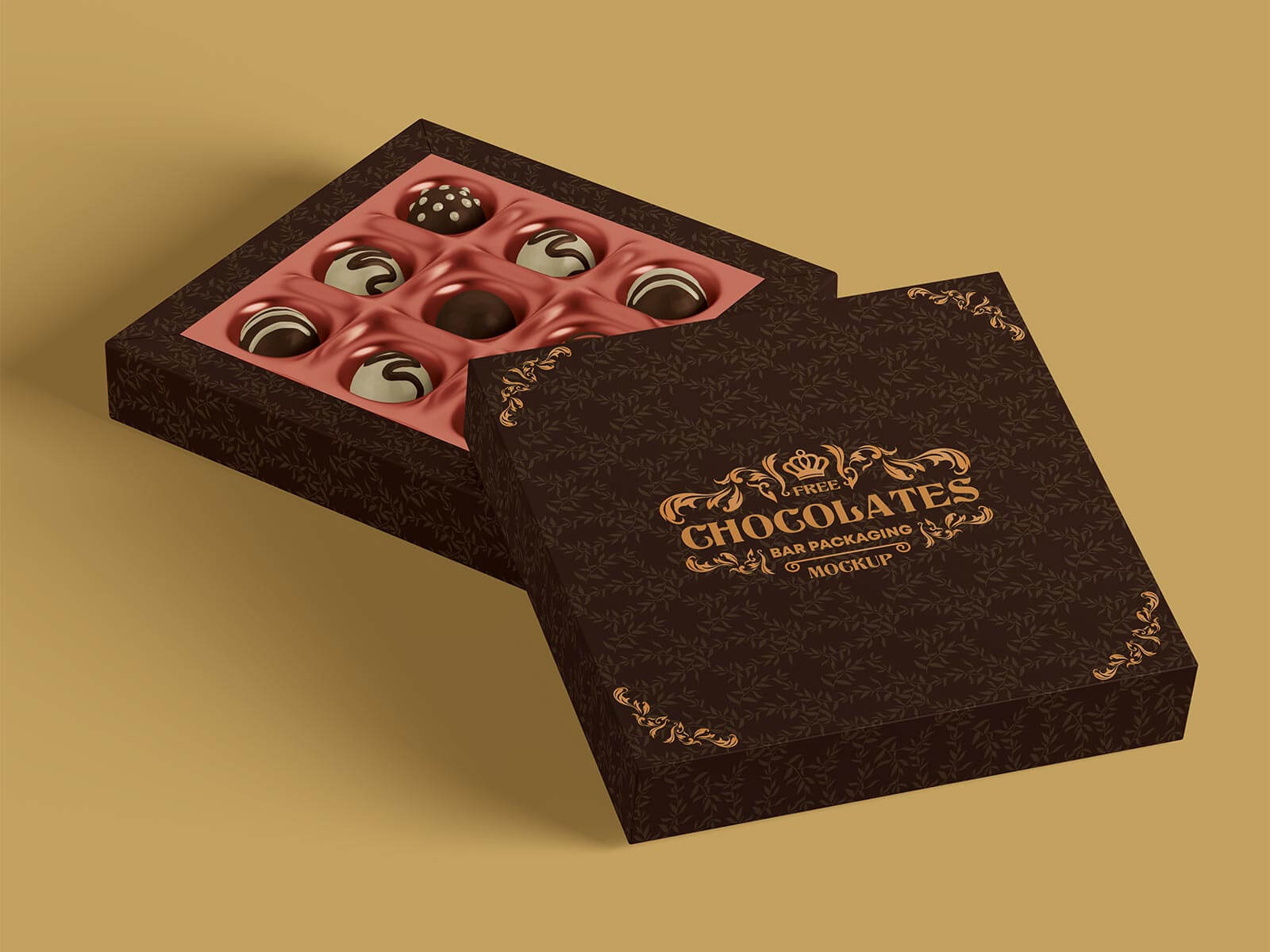 Download Free Truffle Dark Chocolate Gift Box Mockup PSD Set - Good ...