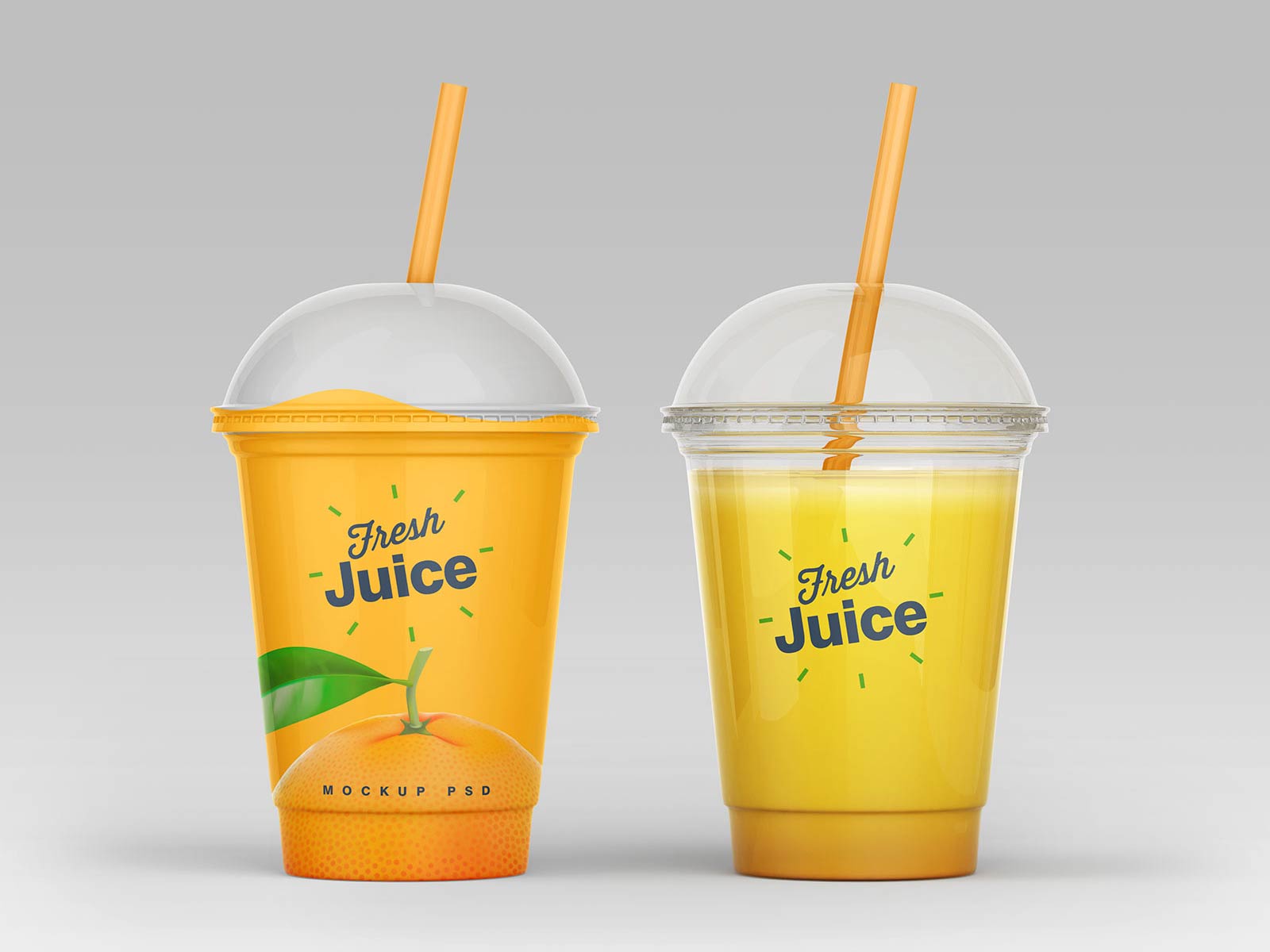 4 Free Clear Plastic Disposable Juice Cup With Dome Lid Mockup PSD